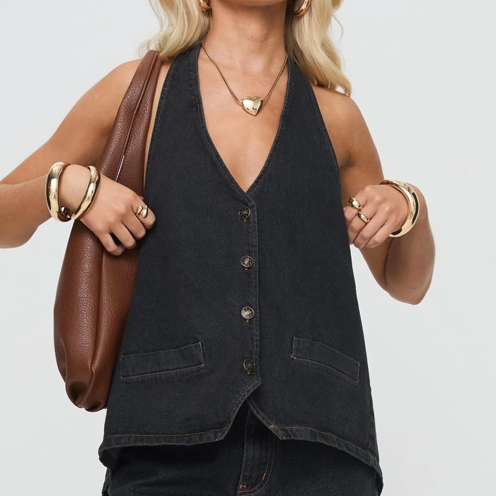 Princess Polly Black Denim Vest Top